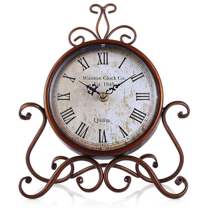 JAERBEE Vintage Table Clock Antique Mantel Clock Battery Operated Non-Ticking Retro Clock Small Desk Clock for Home