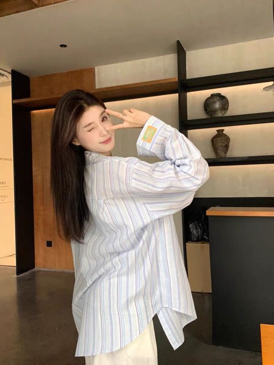 Pink%20Stripes%20polo%20Women's%20Collar%20Long-Sleeved%20Shirt%20Summer%20New%20Loose%20Thin%20Type%20Sunscreen%20Shirt%20Mid-Length%20Top%20-%20Image%208