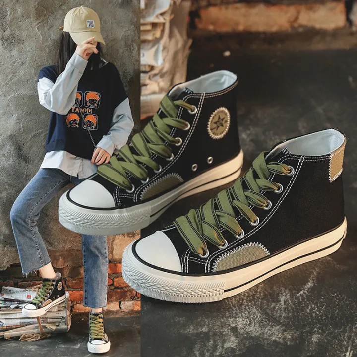 671New%20Casual%20Retro%20High-Top%20Canvas%20Shoes%20Women's%20Korean-Style%20Versatile%20Niche%20Classic%20Fashion%20Preppy%20Style%20Lace%20up%20Hong%20Kong%20Style%20-%20Image%203