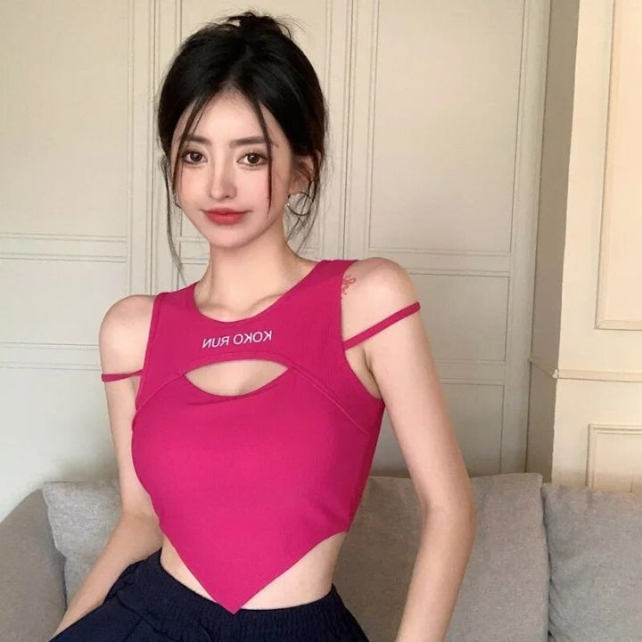 Summer Street Sleeveless Tanks Short Party Hot Tops Women Hollow Out Bra Y2K Female Camisole Spaghetti Strap Bra Crop Tops