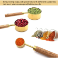 Measuring Cups and Spoons Set of 8, Wood Handle with Metric and US Measurements,Stainless Steel, for Cooking and Baking.
