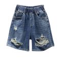 Extra Large Size300Jin Ripped Denim Shorts Women's Summer Thin FatMMHigh Waist All-Matching Loose Wide-Leg Half Pants. 