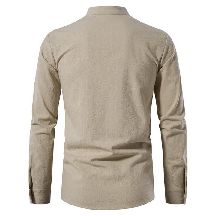 Men's%20White%20Shirts%20Spring%20Autumn%20V-neck%20Top%20Casual%20Shirt%20Man%20Blouse%20Long%20Sleeve%20Cotton%20Linen%20Shirts%20Viking%20Front%20Lace%20Up%20Chemise%20-%20Image%205