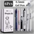 6Pcs/Set 0.5Mm ST Head Smooth Writing Examination Pen Cute Simple Life Black Ink Press Gel Signature Pens Student Office Stationery High Quality Quick Dry Neutral Pens. 