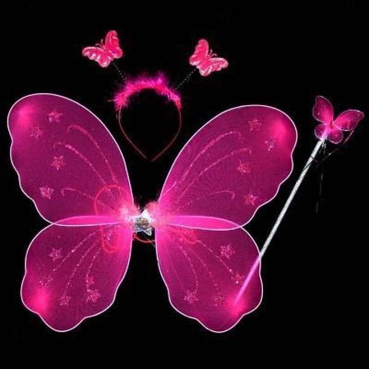 Butterfly Wings Girl's Fairy Princess Glitter Butterfly Party Costume Wings Wand Headband