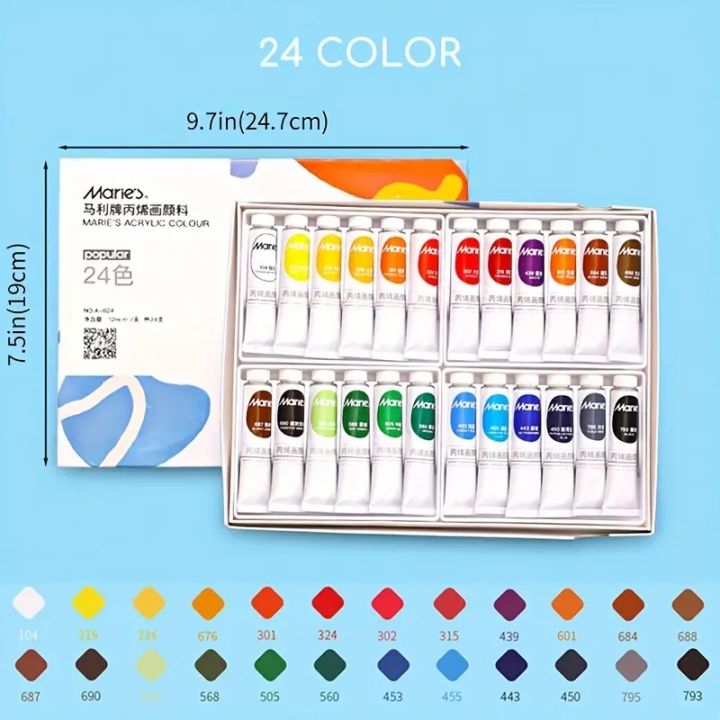 Marie's Acrylic Color Set for Professional Artists – 24 Shades | 12ml Tubes