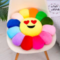 Multicolor sunflower shape pillow smiley face cartoon plush material PP cotton filled. 