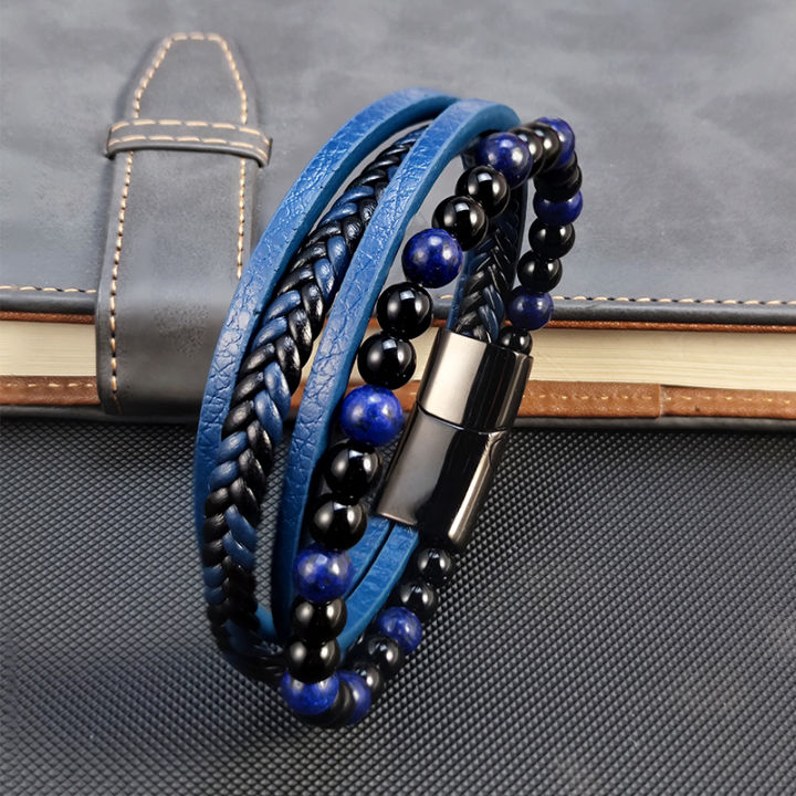 2023 New Punk Men Beaded Bracelets Classic Fashion Blue lapis