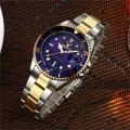 New Tuhao Gold and Silver Color Steel Belt Water Ghost Men's Date Quartz Waterproof Business Fashion Watch. 