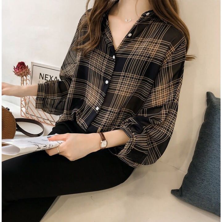 2024 Early Spring Women's Clothing New chic Loose BF Plaid Shirt