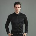 Men's Easy Care Non-iron Solid Dress Shirt Slim Fit Long Sleeve Male Business Formal Shirt Pocketless Design Stretch Shirts.