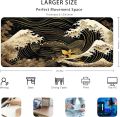 Japan Sea Waves Sunset Desk Mat Mouse Pad Extended Gaming Non-Slip Base Thick Sealed Edges Office Keyboard Laptop.