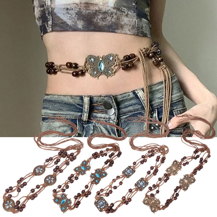 Hand-woven DIY Waist Rope Butterfly Wax Rope Y2K Rhinestone