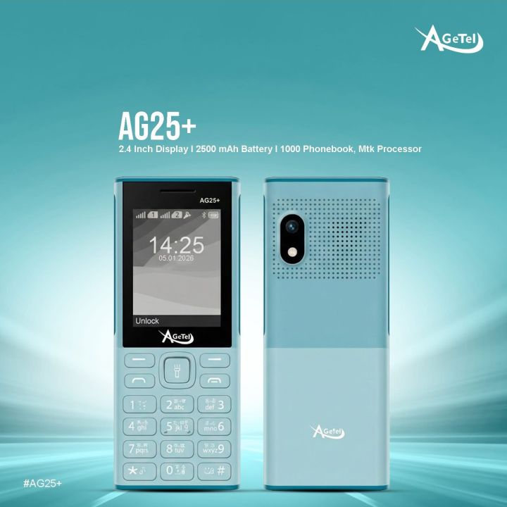 Agetel AG25+ Future Button Mobile phone 2.4 inch display 2500 mah battery 1000 phone Book , MTK Processor
