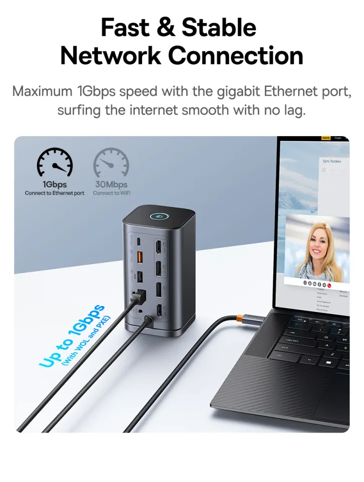 Baseus Docking Station, 16-in-1 USB C Hub to Display on 4 Monitors, 2 HMDI, 2 DP, 2 USB-C Ports, 3 USB3.0 Ports, 1000Mbps LAN Port, MicroSD/TF Card Reader, Compatible with Windows and Baseus Docking Station, 16-in-1 USB C Hub to Display on 4 Monitors, 2 HMDI, 2 DP, 2 USB-C Ports, 3 USB3.0 Ports, 1000Mbps LAN Port, MicroSD/TF Card Reader, Compatible with Windows and