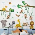 Cartoon Zoo Monkeys Wall Stickers Kids Room Elephant Giraffe Children's Room Baby Room Decor Wall Sticker Nursery Mural Poster.