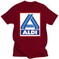 Aldi T shirt logo store Aldi supermarket redneck Cadi car park Products food purchase. 