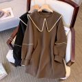 【Limited edition】 Extra Large Size for Fat 300 Jin French Retro Large Lapel Girl's Dress Women's Autumn and Winter Fleece-lined Thickened Chic Sweater Dress.