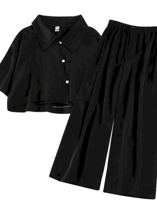 Summer%20Two%20Pieces%20Set%20Women%20Summer%20Korean%20Short%20Sleeve%20Shirt%20Female%20Black%20Casual%20Sets%20Suit%20Black%20Blouse%20Wide%20Leg%20Pants%20Suit%202XL%20-%20Image%203