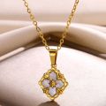 Stainless Steel Luck Clover Pendant Necklaces For Women Gold Color Chain Accessories Round Cross Necklace Jewelry Gift.
