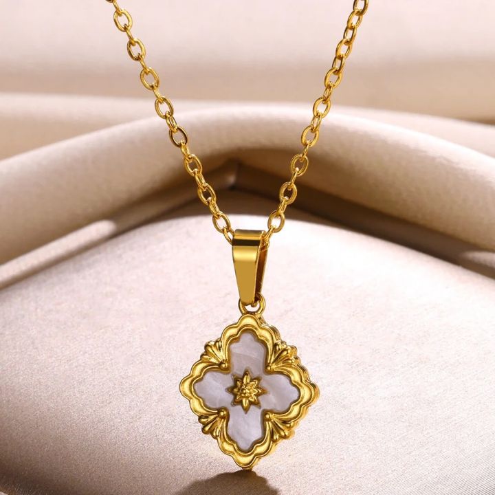Stainless%20Steel%20Luck%20Clover%20Pendant%20Necklaces%20For%20Women%20Gold%20Color%20Chain%20Accessories%20Round%20Cross%20Necklace%20Jewelry%20Gift%20-%20Image%202