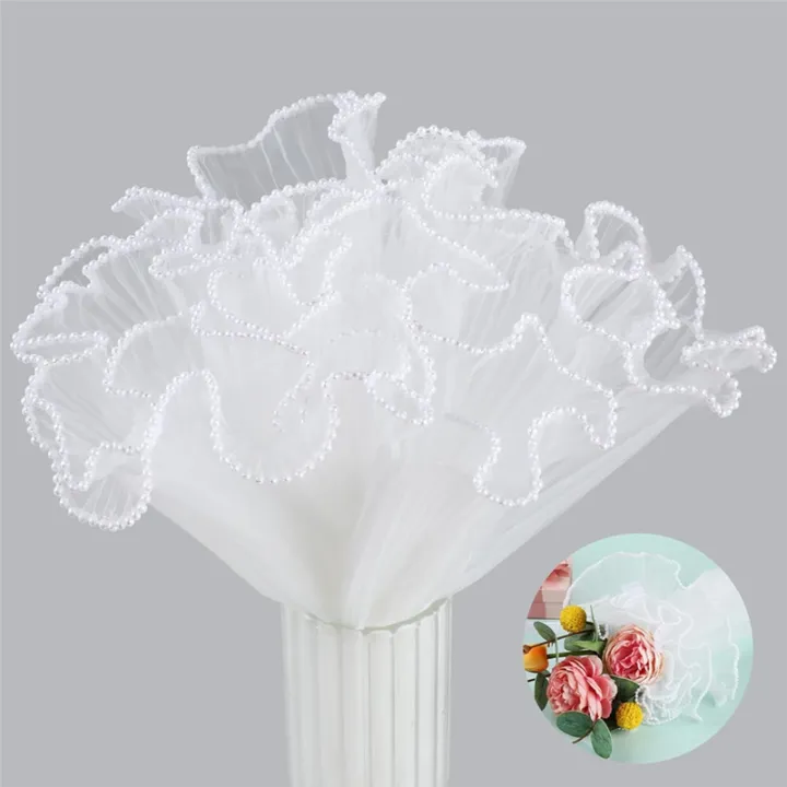 4.5%20Yard%20White%20flower%20Wrapping%20Paper%20Pearl%20Edge%20Mesh%20Bouquet%20-%20Image%207