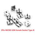 10Pcs- 2Pin MICRO USB Female Socket Type-B 2 Pin Leads Female DIP Type B Power Socket Connector Micro USB Without Cables For Charging Socket LED Light Adapters.