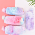 Fluffy Soft Rainbow Pencil Case Cute Novelty Gradient Faux Fur Pen Pouch Stationery Creative Plush Holder Pouch Simple Storage Bag. 