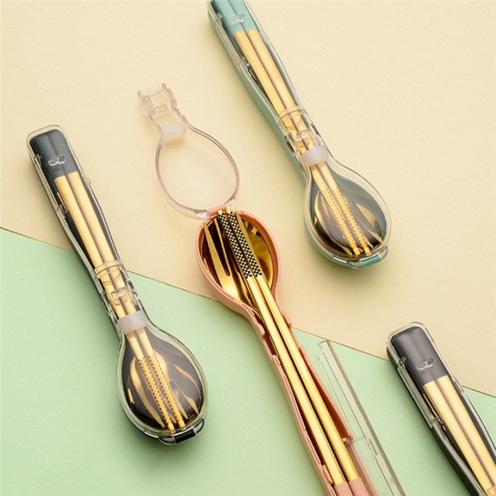 3pcs%20Stainless%20Steel%20Dinnerware%20Set%20Flatware%20Camping%20Travel%20Sets%20Chopsticks%20Fork%20Spoon%20Cutlery%20Case%20Tableware%20Pink%20-%20Image%203