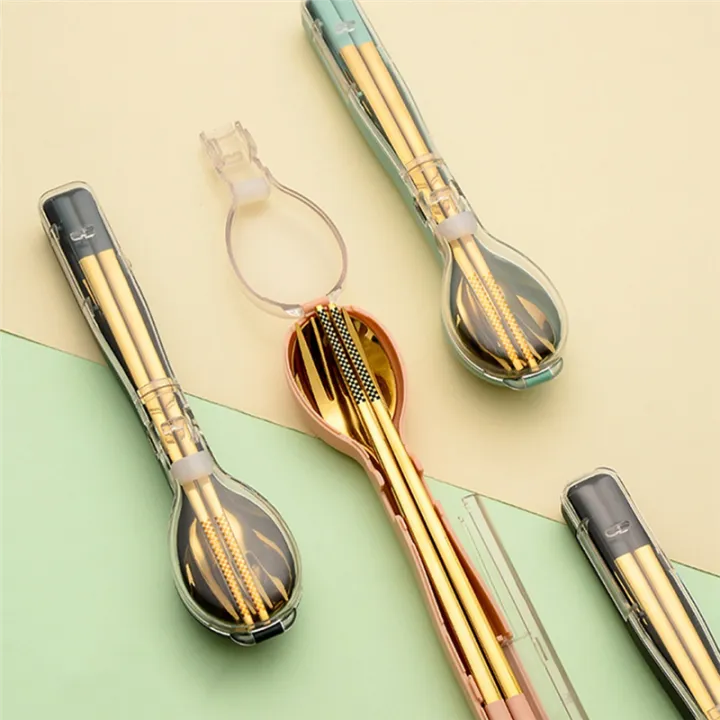 3pcs%20Stainless%20Steel%20Dinnerware%20Set%20Flatware%20Camping%20Travel%20Sets%20Chopsticks%20Fork%20Spoon%20Cutlery%20Case%20Tableware%20Pink%20-%20Image%203
