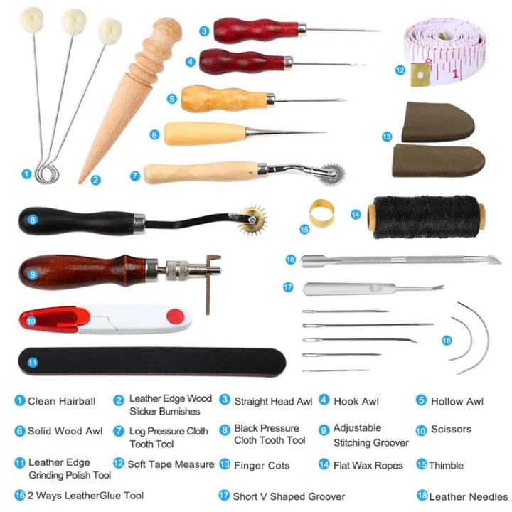 BRADOO-31%20Pcs%20Leather%20Sewing%20Tools%20Diy%20Leather%20Craft%20Tools%20Hand%20Stitching%20Tool%20Set%20With%20Groover%20Awl%20Waxed%20Thread%20Thimble%20Kit%20-%20Image%204