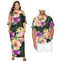 Hawaiian Island Floral Printed Couple Matching Outfits Plus Size Custom Aloha Shirts And Puletasi Dress His And Hers Clothes.