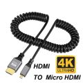 4K@60HZ 0.5-2.4M Micro mini HDMI-Compatible TO HDMI Minihdmi Microhdmi Coiled Extension Flexible Spiral Cable Male to Male Plug. 