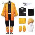 Anime Demon Slayer Kimetsu no Yaiba Agatsuma Zenitsu Cosplay Costume Women Kimono Uniform Halloween Christmas Party Clothes.
