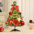 Mini With LED Light Artificial Christmas Tree Bow knot Pine Cone Tabletop Xmas Tree Handmade 45CM Desktop Pine Christmas Tree Table Ornament.