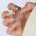 Wearing nail handmade nail piece temperament white broken diamond butterfly wearing nail piece short 24 pieces of nail stickers wholesale. 