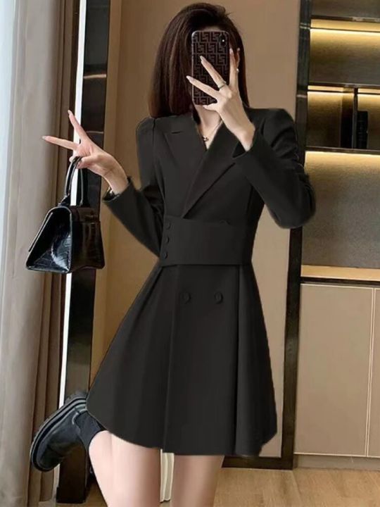 Office%20Lady's%20Long%20Sleeve%20Dresses%20Women%20Young%20Elegant%20Fashion%20Notched%20Autumn%20New%20Simple%20Chic%20High%20Waist%20Korean%20Version%20All-match%20-%20Image%204