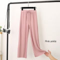Spring Summer Women Wide Leg Pants High Waist Loose Casual Long Stacked Silk Pants Women's Ice Silk Ankle-Length Trousers. 