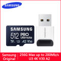 SAMSUNG PRO Ultimate Micro SD Card 128gb SD Memory Card Reader U3 4K V30 A2 Memory TF Card 512GB 256GB High Speed 200M/s For PC. 