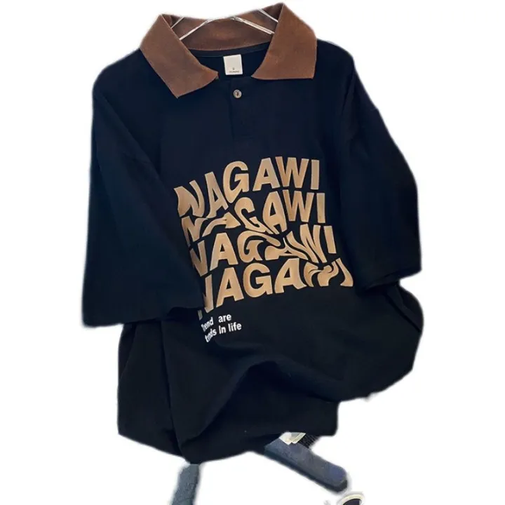 Sense%20of%20Design%20polo%20Collar%20Letter%20Short%20Sleeve%20T%20T-shirt%20Women's%20Summer%20Loose%20Contrast%20Color%20Niche%20Student%20Top%20-%20Image%205