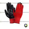Heavy Duty Smooth Work Gloves Nitrile Coated Red Black Firm Grip Nitrile Coated Gloves. 