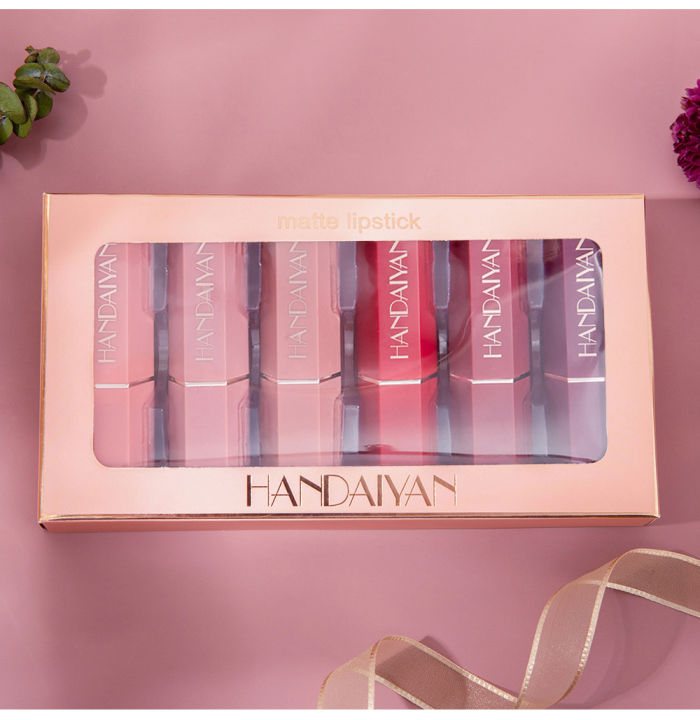 HANDIAYAN%20N-ude%20Velvet%20Lipstick%20Kit%206%20Colors/Box%20Lip%20Makeup%20Cosmetics%20Matte%20Cream%20Lipstick%20Set%20Waterproof%20Silky%20Lip%20Balm%20-%20Image%203