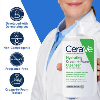 Cerave Hydrating Cream To Foam Cleanser For Normal To Dry Skin 237ml