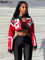 Weird Puss Faux Leather Women Jacket Hipster Letter Print Autumn Trend Casual Sporty Wild Streetwear Uniform Varsity Crop Coat.