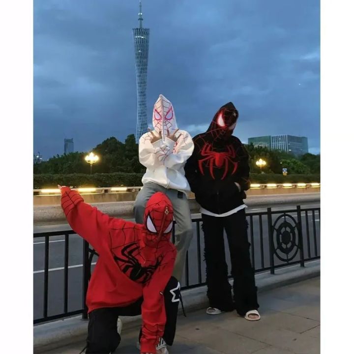 American Spider-Man Sweatshirt Men's American Hiphop Heavy Stiff Cardigan Jacket Spring and Autumn Design Hoodie