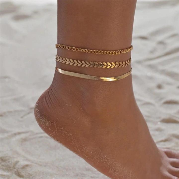 3pcs/set Simple Chain Anklets Nupur Payel For Women Beach Foot