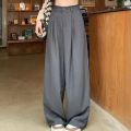 QWEEK Elegant Baggy Gray Suits Pants Woman Oversized Office Ladies Casual Korean Fashion Classical Trousers High Waist Summer.