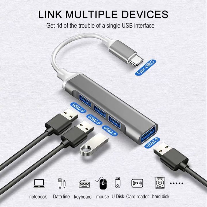 (New) USB hub multiple hub converter USB splitter 4 ports hight speed USB 3.0 hub OTG printer for laptop PC MacBook Pro charge data transfer metal cable extender