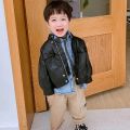New 2023 Boys' PU Leather Toddler Jacket Baby Boy Spring Autumn Infant Kids Girls Motorcycle Coat Korean Style Black Outerwear.