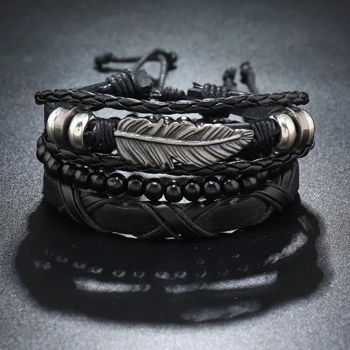 Modyle Multi-layer Gothic Leather Bracelet Set Punk Viantage